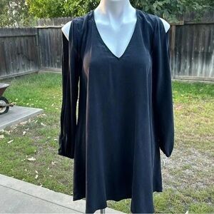 Lavender Brown Black Tunic V-Neck High Low Long Sleeves Size Small
